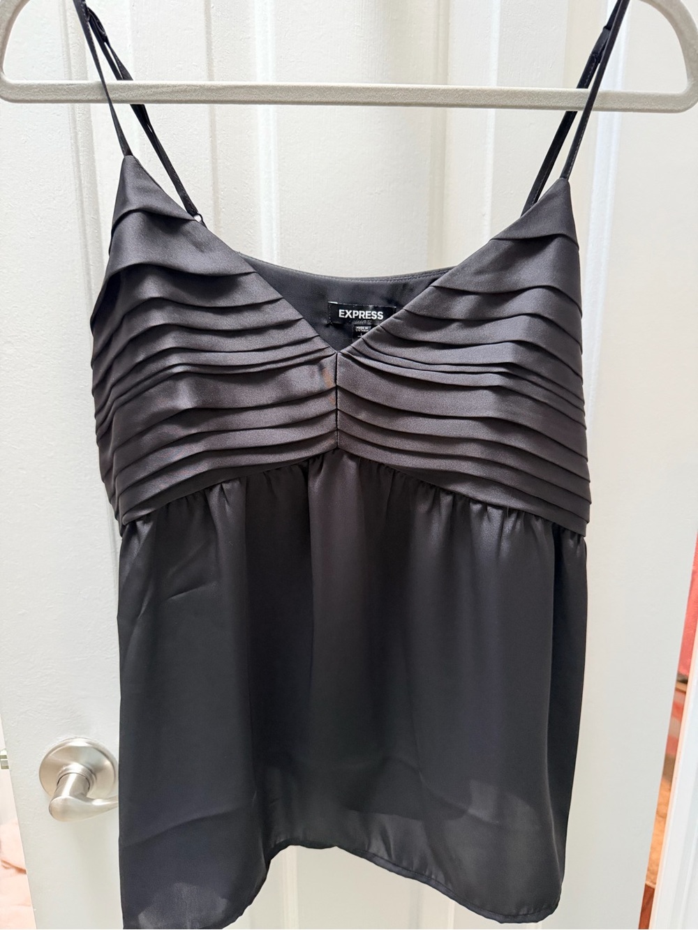 Express Black Satin Pleated Camisole